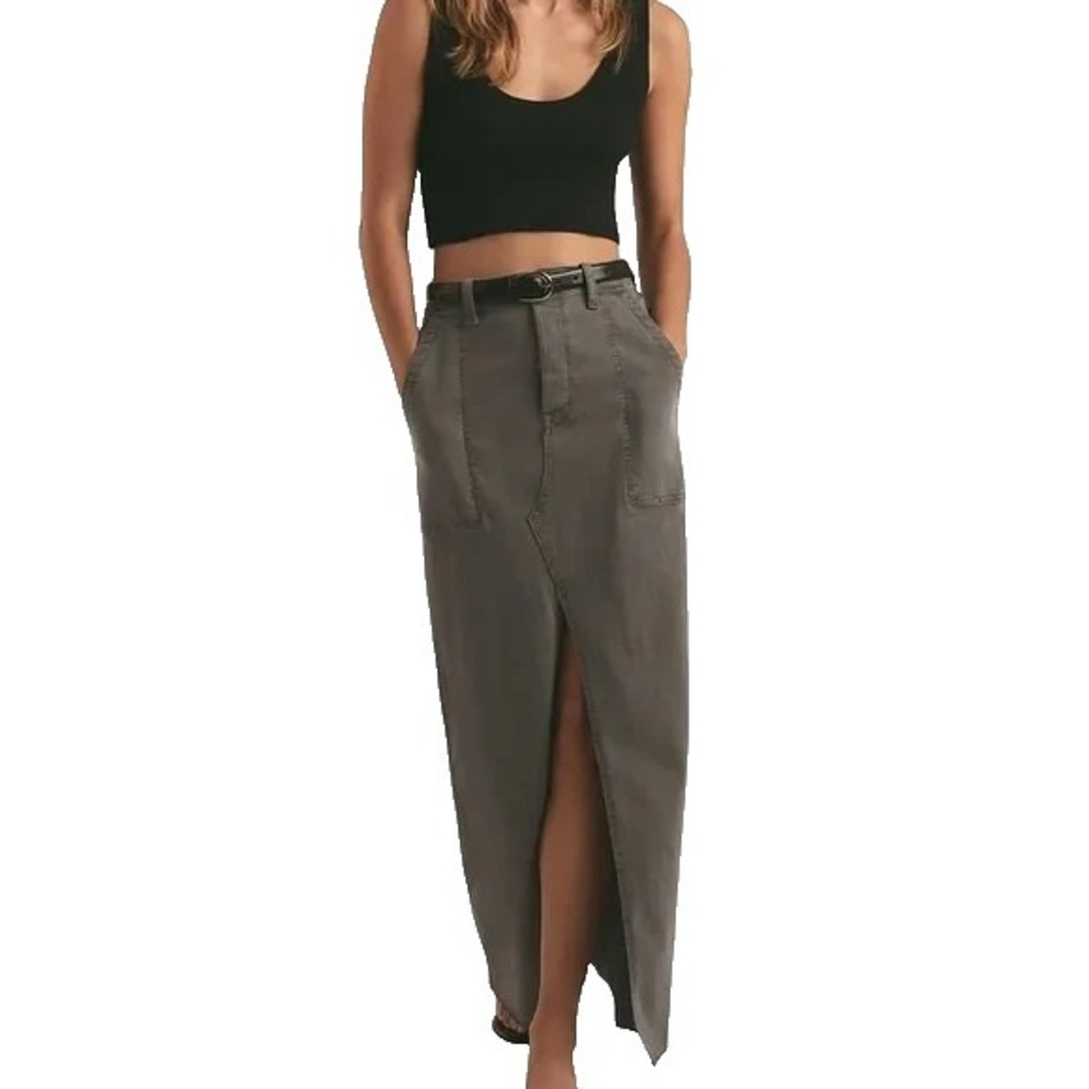 Favorite Daughter Sadie Utility Maxi Skirt Womens 24 Kalamata Green Denim High R
